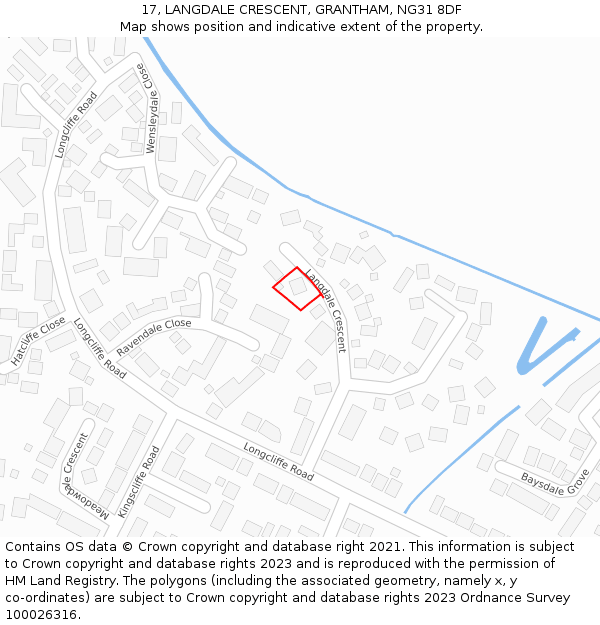 17, LANGDALE CRESCENT, GRANTHAM, NG31 8DF: Location map and indicative extent of plot