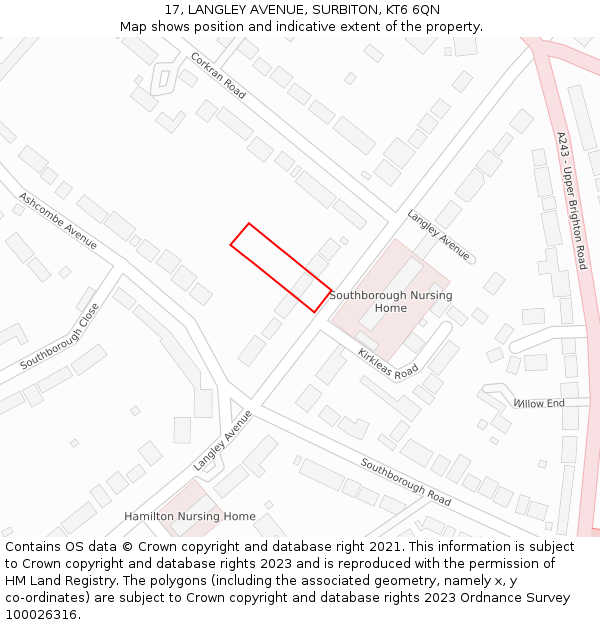 17, LANGLEY AVENUE, SURBITON, KT6 6QN: Location map and indicative extent of plot