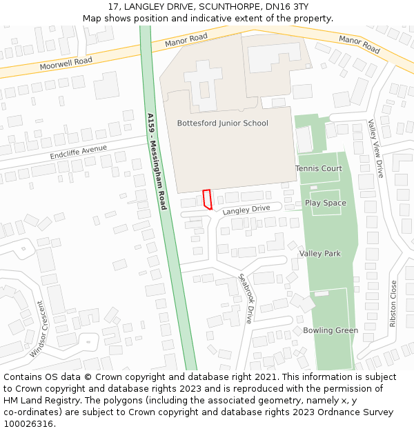 17, LANGLEY DRIVE, SCUNTHORPE, DN16 3TY: Location map and indicative extent of plot