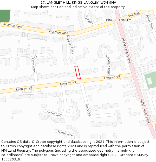 17, LANGLEY HILL, KINGS LANGLEY, WD4 9HA: Location map and indicative extent of plot