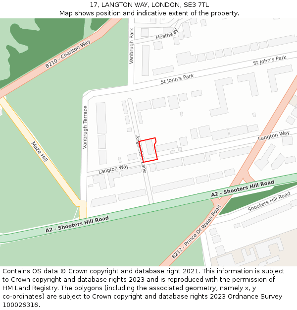 17, LANGTON WAY, LONDON, SE3 7TL: Location map and indicative extent of plot