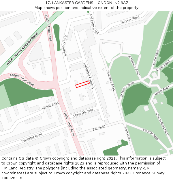 17, LANKASTER GARDENS, LONDON, N2 9AZ: Location map and indicative extent of plot