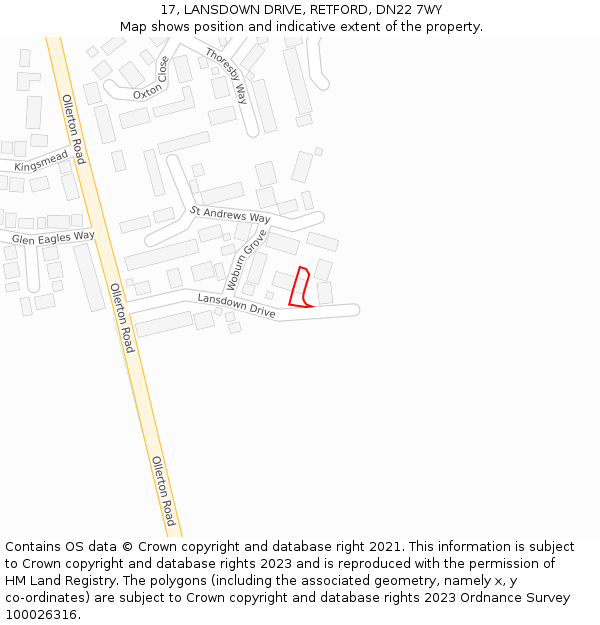 17, LANSDOWN DRIVE, RETFORD, DN22 7WY: Location map and indicative extent of plot
