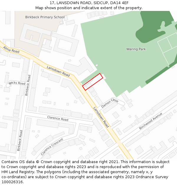 17, LANSDOWN ROAD, SIDCUP, DA14 4EF: Location map and indicative extent of plot