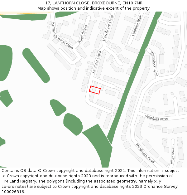 17, LANTHORN CLOSE, BROXBOURNE, EN10 7NR: Location map and indicative extent of plot