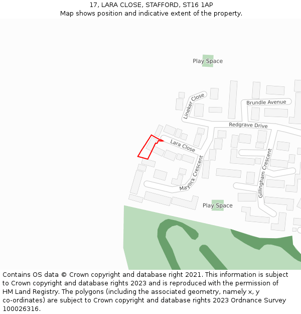 17, LARA CLOSE, STAFFORD, ST16 1AP: Location map and indicative extent of plot
