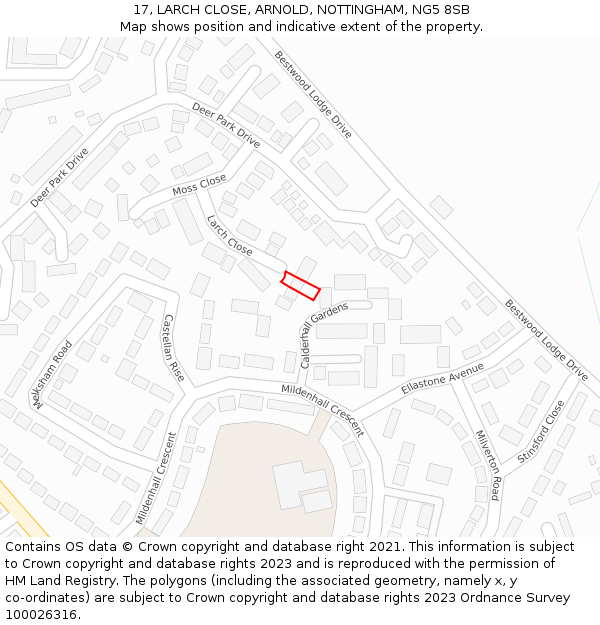 17, LARCH CLOSE, ARNOLD, NOTTINGHAM, NG5 8SB: Location map and indicative extent of plot