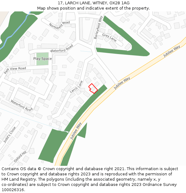 17, LARCH LANE, WITNEY, OX28 1AG: Location map and indicative extent of plot