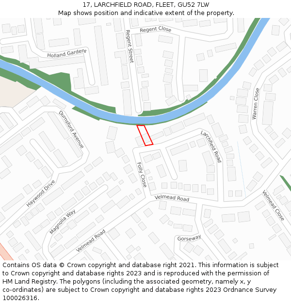 17, LARCHFIELD ROAD, FLEET, GU52 7LW: Location map and indicative extent of plot