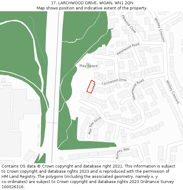 17, LARCHWOOD DRIVE, WIGAN, WN1 2QN: Location map and indicative extent of plot