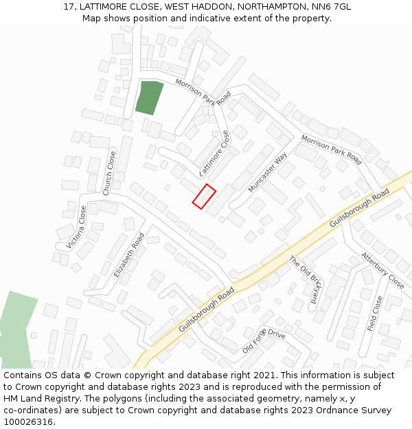 17, LATTIMORE CLOSE, WEST HADDON, NORTHAMPTON, NN6 7GL: Location map and indicative extent of plot
