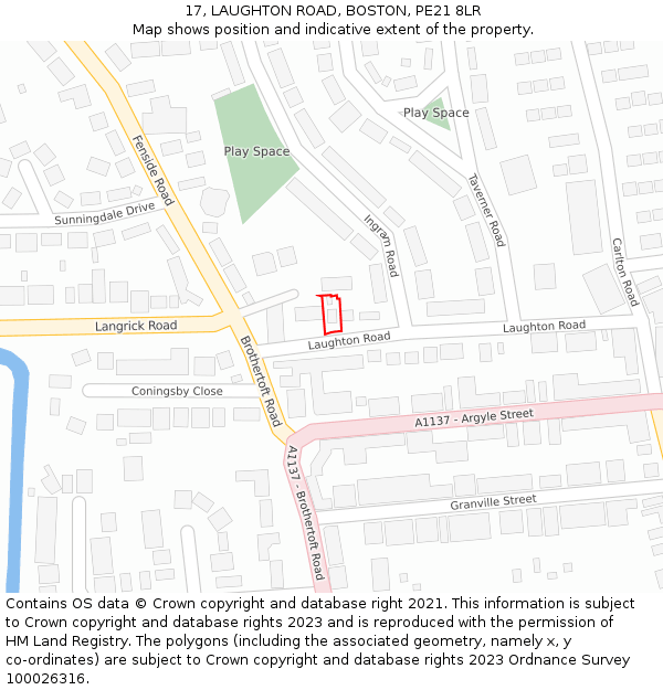 17, LAUGHTON ROAD, BOSTON, PE21 8LR: Location map and indicative extent of plot