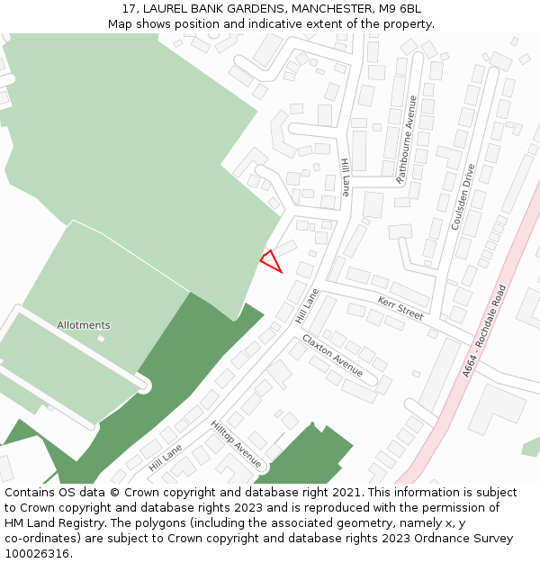 17, LAUREL BANK GARDENS, MANCHESTER, M9 6BL: Location map and indicative extent of plot