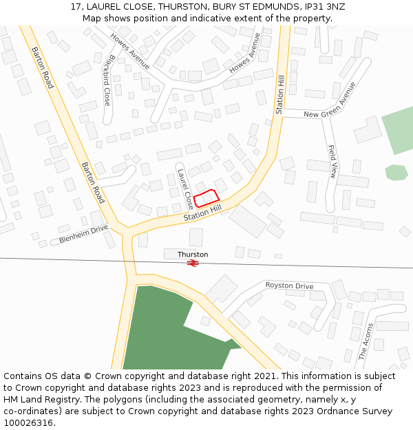 17, LAUREL CLOSE, THURSTON, BURY ST EDMUNDS, IP31 3NZ: Location map and indicative extent of plot