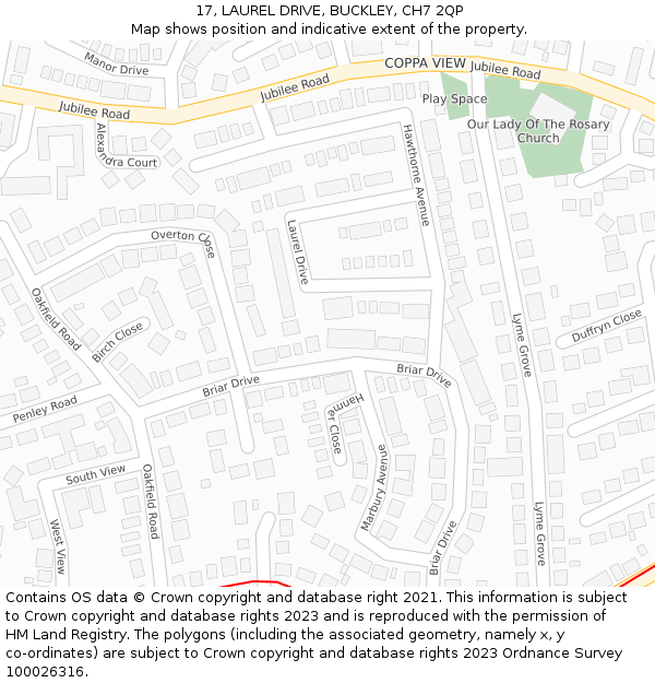 17, LAUREL DRIVE, BUCKLEY, CH7 2QP: Location map and indicative extent of plot