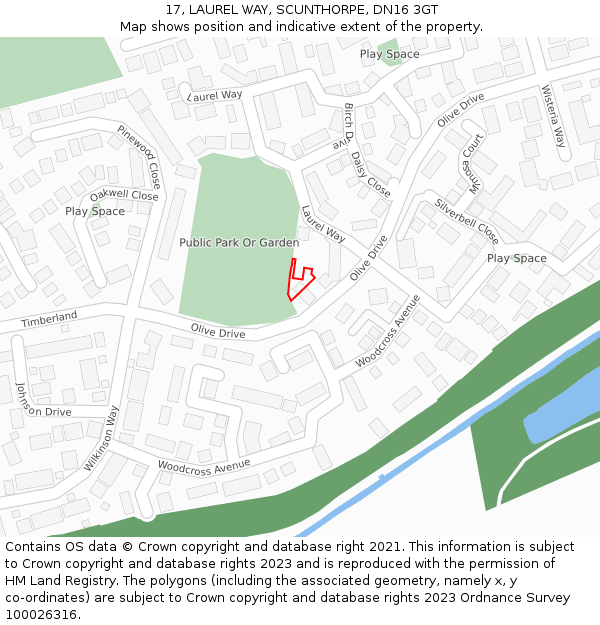 17, LAUREL WAY, SCUNTHORPE, DN16 3GT: Location map and indicative extent of plot