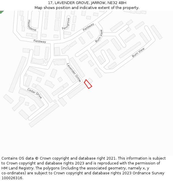 17, LAVENDER GROVE, JARROW, NE32 4BH: Location map and indicative extent of plot