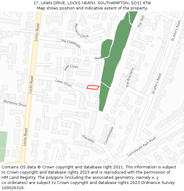 17, LAWN DRIVE, LOCKS HEATH, SOUTHAMPTON, SO31 6TW: Location map and indicative extent of plot