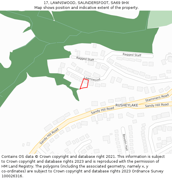 17, LAWNSWOOD, SAUNDERSFOOT, SA69 9HX: Location map and indicative extent of plot