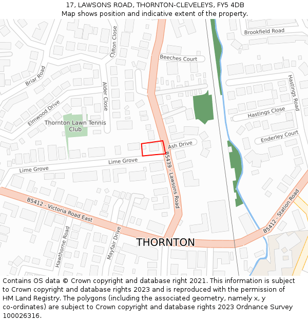 17, LAWSONS ROAD, THORNTON-CLEVELEYS, FY5 4DB: Location map and indicative extent of plot
