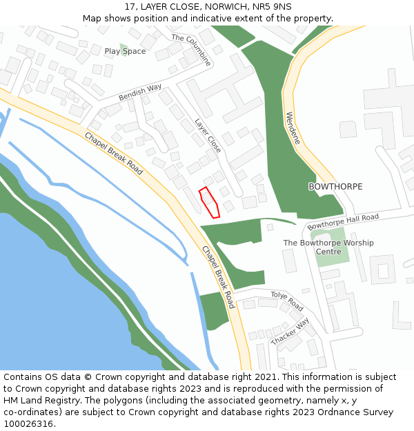 17, LAYER CLOSE, NORWICH, NR5 9NS: Location map and indicative extent of plot