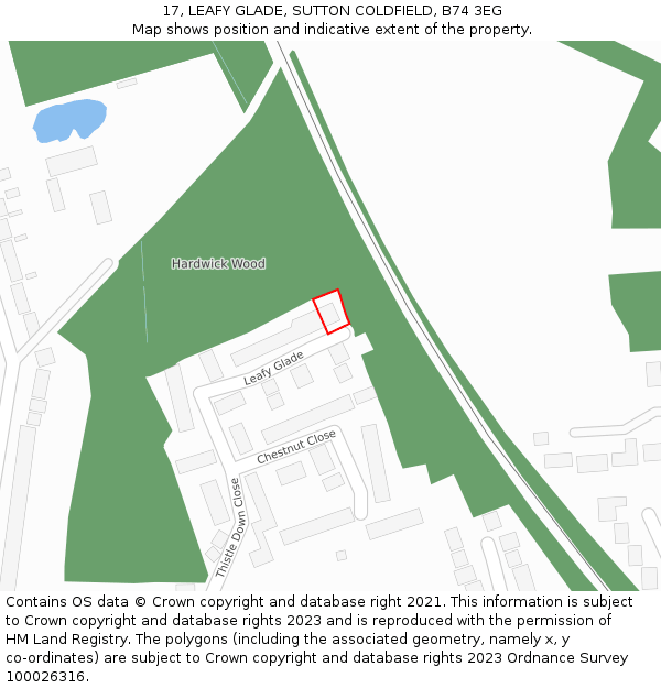 17, LEAFY GLADE, SUTTON COLDFIELD, B74 3EG: Location map and indicative extent of plot