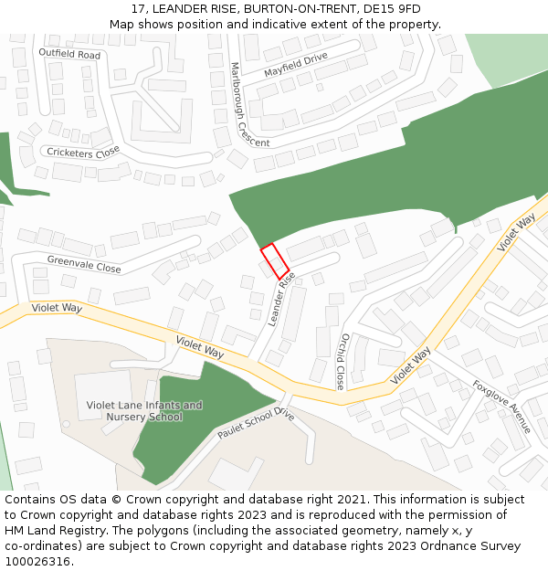 17, LEANDER RISE, BURTON-ON-TRENT, DE15 9FD: Location map and indicative extent of plot
