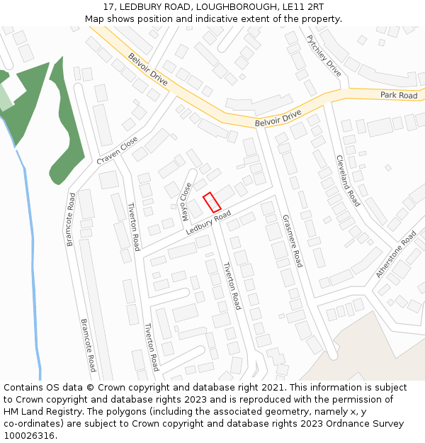 17, LEDBURY ROAD, LOUGHBOROUGH, LE11 2RT: Location map and indicative extent of plot
