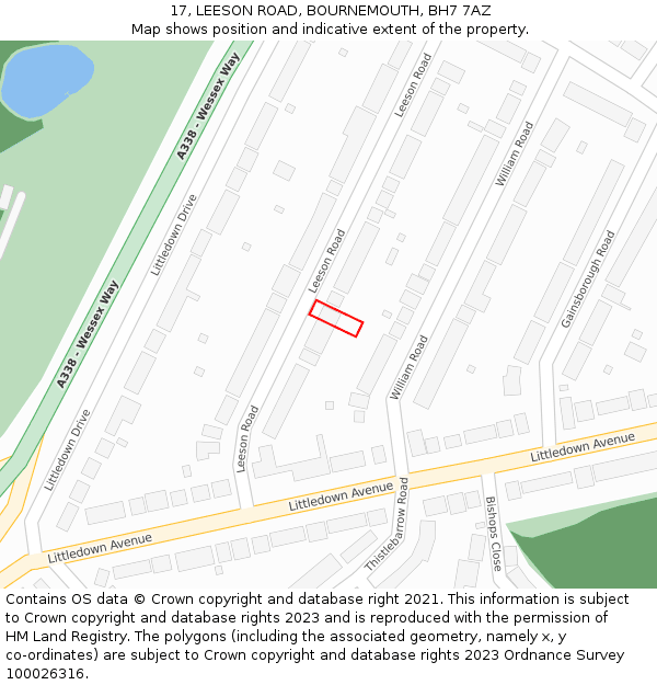 17, LEESON ROAD, BOURNEMOUTH, BH7 7AZ: Location map and indicative extent of plot