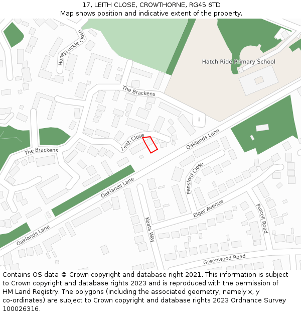 17, LEITH CLOSE, CROWTHORNE, RG45 6TD: Location map and indicative extent of plot