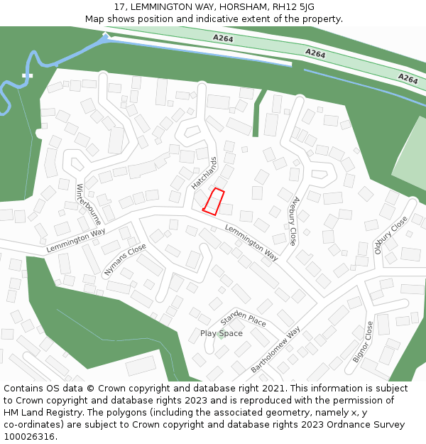 17, LEMMINGTON WAY, HORSHAM, RH12 5JG: Location map and indicative extent of plot