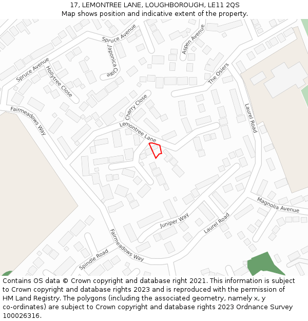 17, LEMONTREE LANE, LOUGHBOROUGH, LE11 2QS: Location map and indicative extent of plot