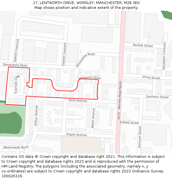 17, LENTWORTH DRIVE, WORSLEY, MANCHESTER, M28 3EX: Location map and indicative extent of plot