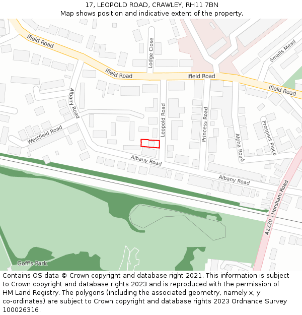 17, LEOPOLD ROAD, CRAWLEY, RH11 7BN: Location map and indicative extent of plot