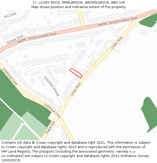 17, LICKEY ROCK, MARLBROOK, BROMSGROVE, B60 1HF: Location map and indicative extent of plot