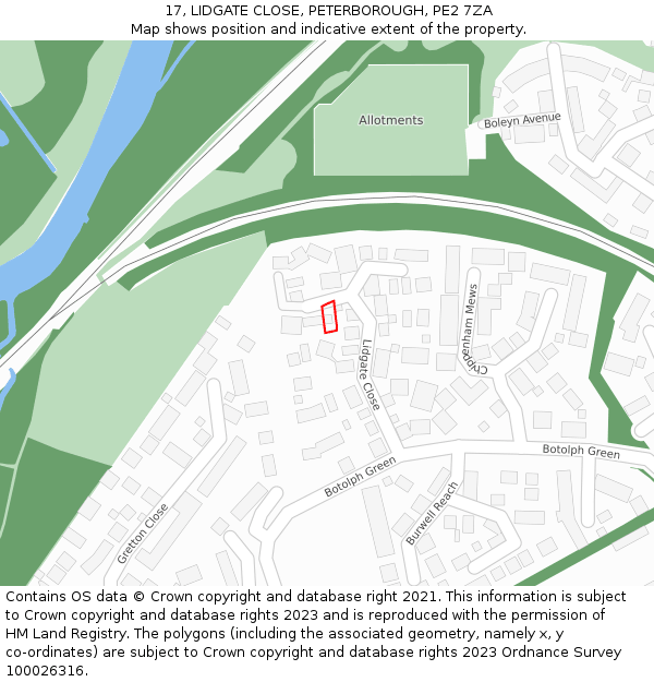 17, LIDGATE CLOSE, PETERBOROUGH, PE2 7ZA: Location map and indicative extent of plot