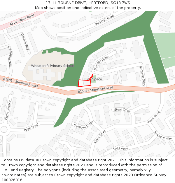 17, LILBOURNE DRIVE, HERTFORD, SG13 7WS: Location map and indicative extent of plot