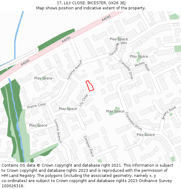 17, LILY CLOSE, BICESTER, OX26 3EJ: Location map and indicative extent of plot