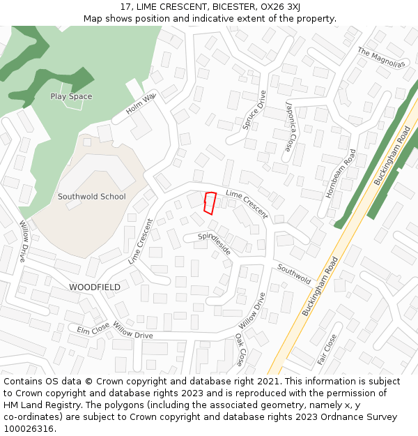 17, LIME CRESCENT, BICESTER, OX26 3XJ: Location map and indicative extent of plot