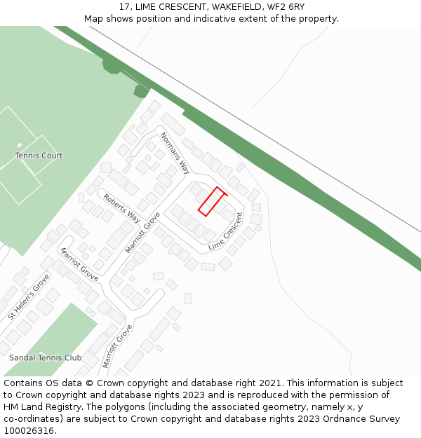 17, LIME CRESCENT, WAKEFIELD, WF2 6RY: Location map and indicative extent of plot