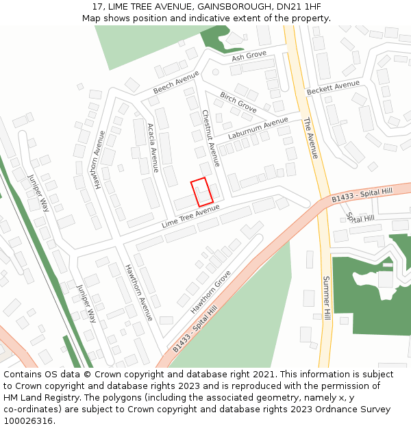 17, LIME TREE AVENUE, GAINSBOROUGH, DN21 1HF: Location map and indicative extent of plot