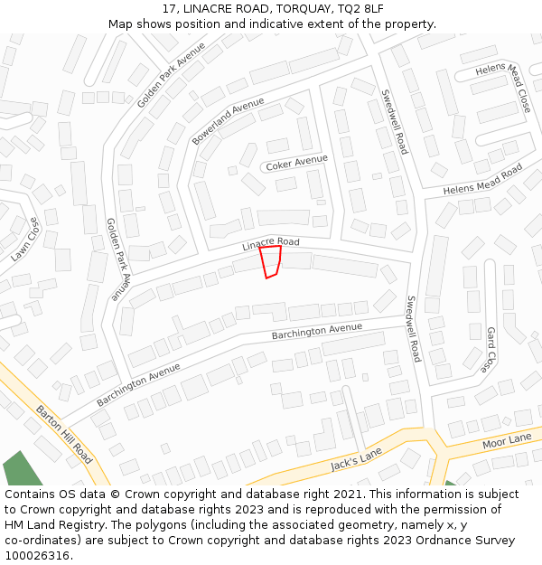 17, LINACRE ROAD, TORQUAY, TQ2 8LF: Location map and indicative extent of plot