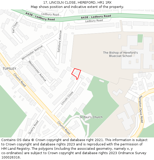 17, LINCOLN CLOSE, HEREFORD, HR1 1RX: Location map and indicative extent of plot