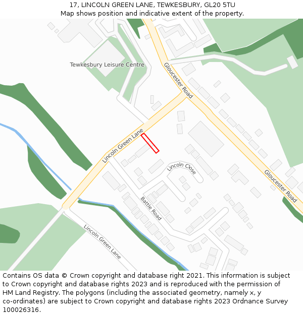 17, LINCOLN GREEN LANE, TEWKESBURY, GL20 5TU: Location map and indicative extent of plot