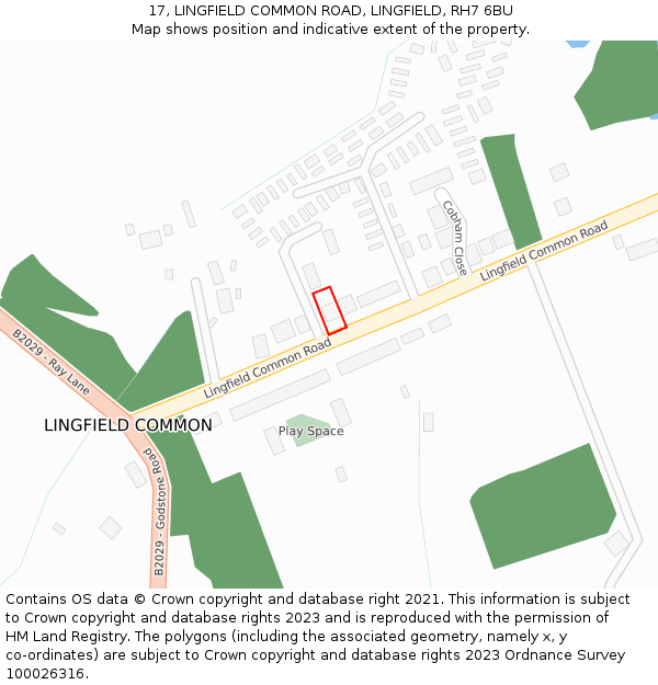 17, LINGFIELD COMMON ROAD, LINGFIELD, RH7 6BU: Location map and indicative extent of plot