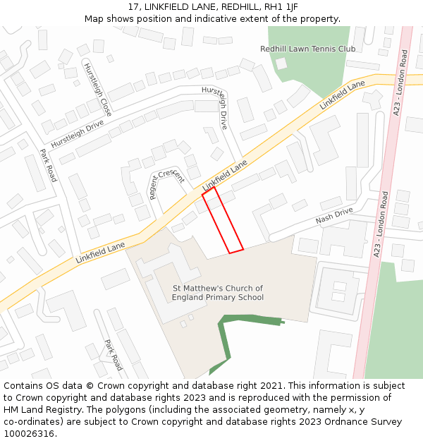 17, LINKFIELD LANE, REDHILL, RH1 1JF: Location map and indicative extent of plot