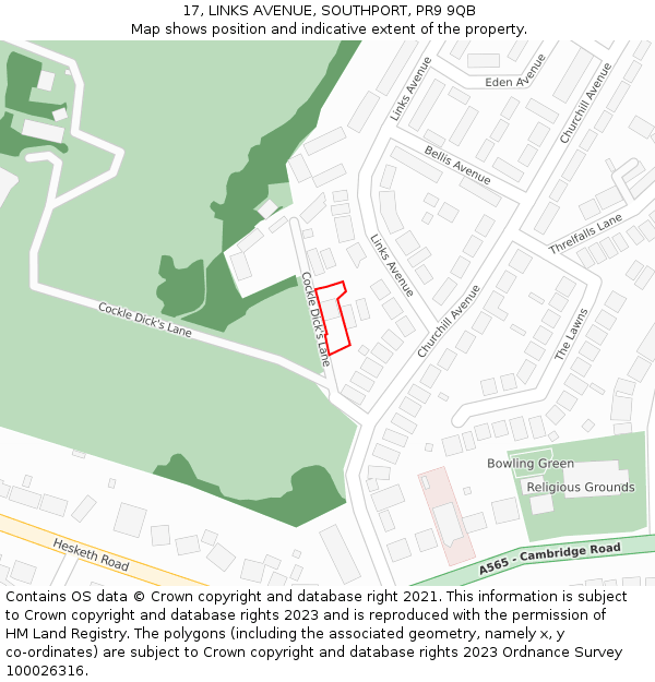 17, LINKS AVENUE, SOUTHPORT, PR9 9QB: Location map and indicative extent of plot