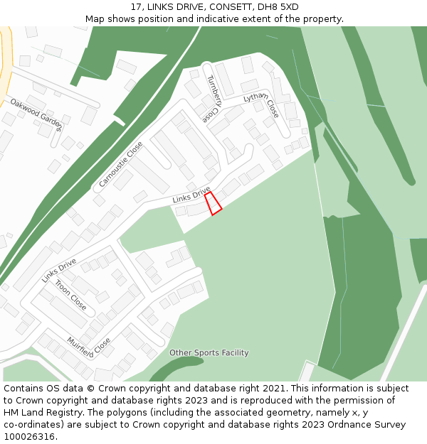 17, LINKS DRIVE, CONSETT, DH8 5XD: Location map and indicative extent of plot