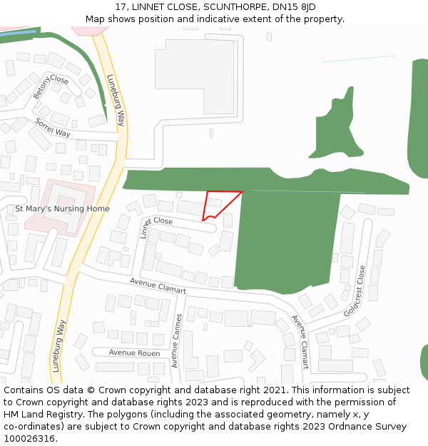 17, LINNET CLOSE, SCUNTHORPE, DN15 8JD: Location map and indicative extent of plot