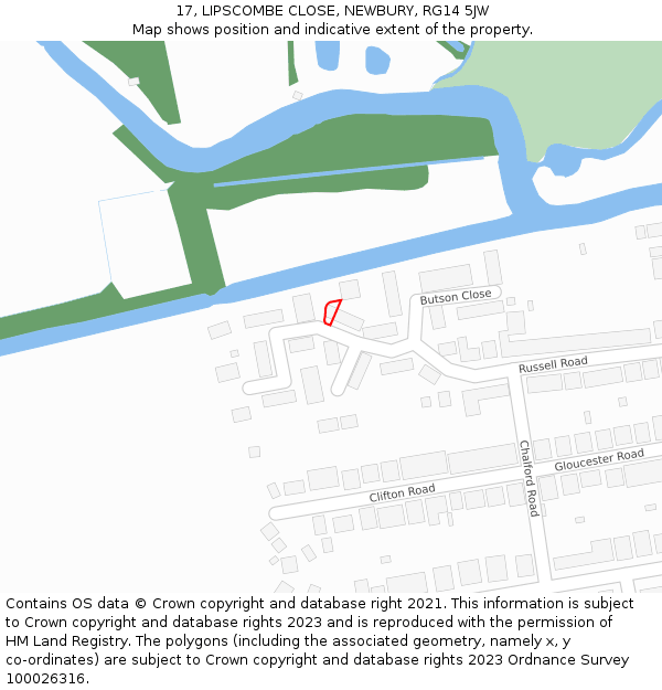 17, LIPSCOMBE CLOSE, NEWBURY, RG14 5JW: Location map and indicative extent of plot